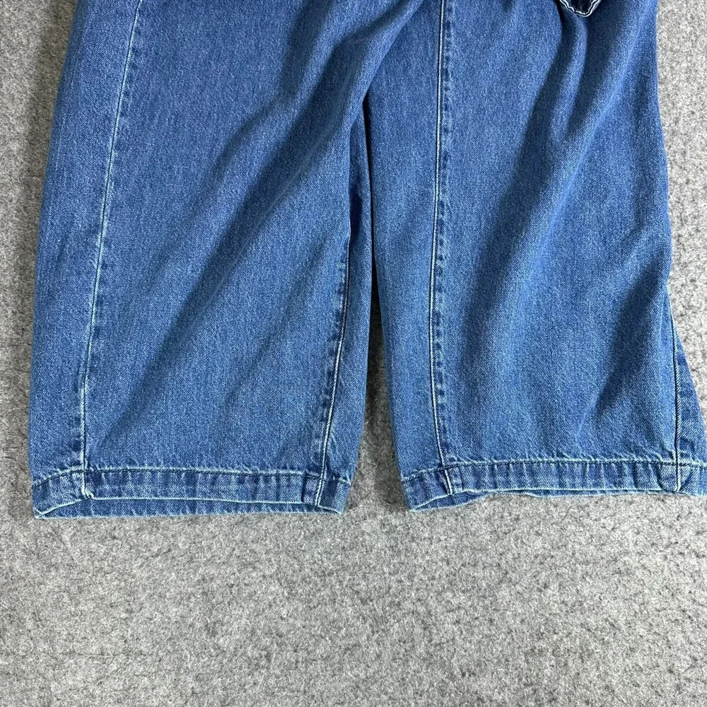 Zara Women XL Blue Denim Wide Leg Culottes High Rise Elastic Waist Cropped Pants